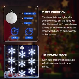 LYUBASA [Timer 3Pcs Christmas Window Lights Decorations, Battery Powered Christmas Window Hanging White Lighted Snowflake Shaped LED Sucker String Lamp for Xmas Tree Fireplace Window Indoor Decor