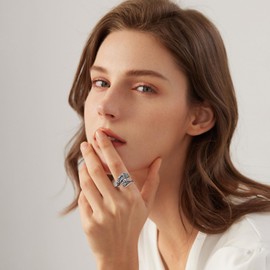 IOHUPCI Spoon Ring for Women - Sterling Silver Sunflower Ring Thumb Vintage Antique Spoon Ring Boho Victorian Jewelry, Metal, Cubic Zirconia