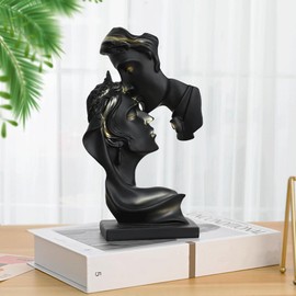 JXCBXJ Couples Kiss Sculpture,Abstract Art Couple Sculpture Home Furnishing Resin Statue Decoration Romantic Statue Used for Home Decoration, Wedding, Gift. (Black With Gold)