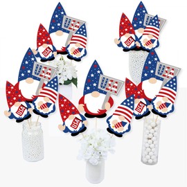 Big Dot of Happiness Patriotic Gnomes - Holiday Gnome Party Centerpiece Sticks - Table Toppers - Set of 15