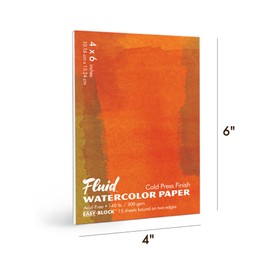 Fluid Watercolor Paper Block, 4 x 6 inches, 15 Sheets, 140 lb (300 GSM) Cold Press Pad for Artist Painting and Wet Media