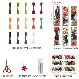 FREEBLOSS 6Pcs Cross Stitch Bookmark Kits Cat Stamped Embroidery Bookmarks Beginner Embroidery Kit with Instructions Counted Cross Stitch Kit for Hand Embroidery Adults