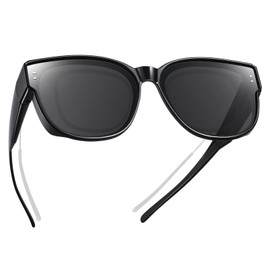 TINHAO Oversized Fit Over Glasses Sunglasses for Women Men Polarized Wrap Around Sunglasses for Driving UV Protection(Black,Black)