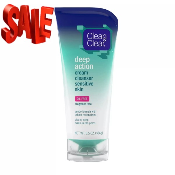 Clean & Clear Oil-Free Deep Action Cream Facial Cleanser, 6.5