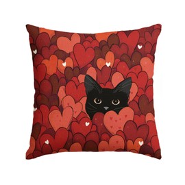 AVOIN colorlife Valentine's Day Red Heart Throw Pillow Cover, 18 x 18 Inch Black cat Anniversary Wedding Cushion Case Decoration for Sofa Couch