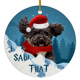 Black White Cockapoo Dog Christmas Ornament 2025 I Saw That - Funny 3 Inch Round Ceramic Hanging Tree Decoration Puppy Owners Gifts