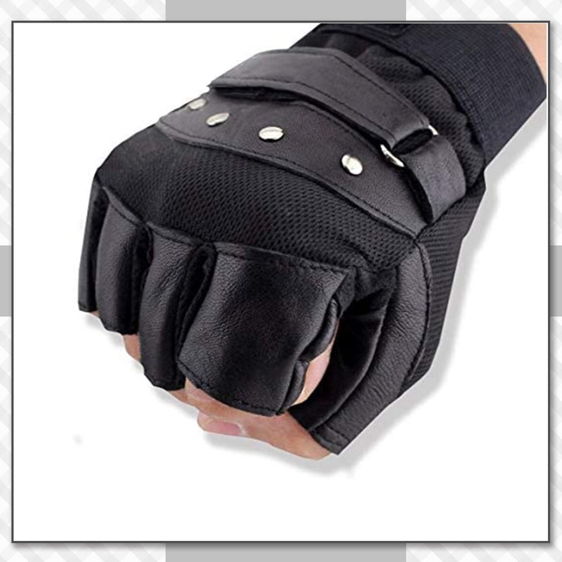 CHROME CRANE TB030 Men's Gloves, Leather, Fingerless, Biking, Cycling, Training,