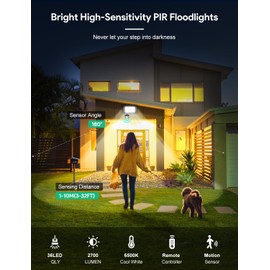 Tailcas 30 W LED Spotlight with Motion Sensor Outdoor, Super Bright 2700 LM Outdoor Spotlight with Remote Control, IP66 Waterproof Outdoor Lamp, Cool White, 6500 K Outdoor Light for Garden, Garage,