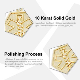 Charm America - Gold Caduceus Medical ID Charm - 10 Karat Solid Yellow Gold - Great Graduation Gift