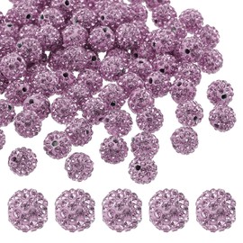 PATIKIL 10mm Rhinestone Clay Beads for Jewelry Making, 60 Pack Round Ball Polymer Clay Crystal Charm Beads for Craft Decor Necklace Chain Bracelets DIY, Lavender