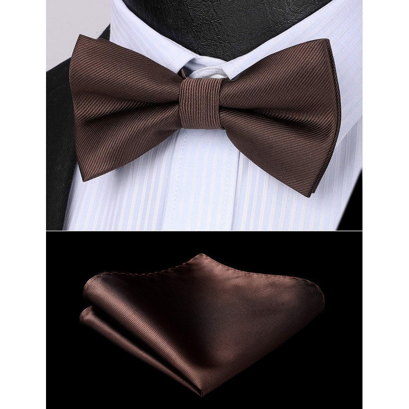 HISDERN Bow Tie Pre-Tied Men's Bow Tie with Pocket Square