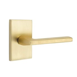 Emtek Passage Set, Modern Rectangular Rosette, Helios Lever, Satin Brass, LH