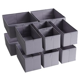 TYEERS Drawer Organizers, Durable Fabric, Washable, with Base Support Boards, Small Storage Boxes for Bathroom, Closet, Dresser, Set of 12, Dark Grey