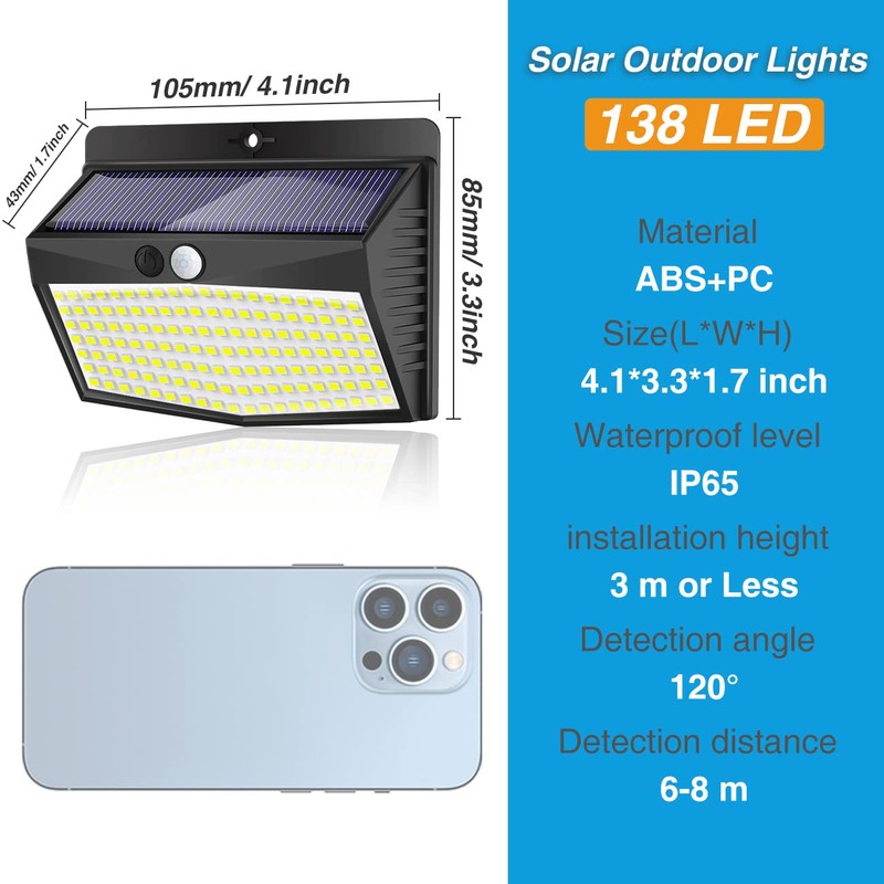 Solar Outdoor Lights, [138 LED/4 Packs] Solar Motion Sensor Security