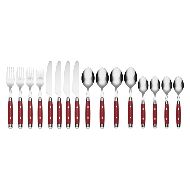 Cambridge 07216CBWD32R Jubilee Red 16-Piece Flatware Set, Thick Handles