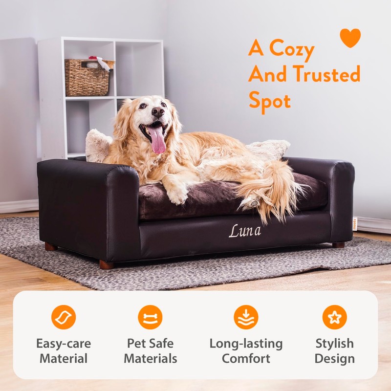 Moots Premium Leatherette Pets Sofa, Espresso, Medium/Large, Customizable