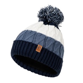 HEYO HCU007 Knitted Winter Hat Lined Hat Winter Hat with Bobble Unisex, darkblue