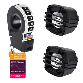 aichilra Motorcycle Speaker Handlebar, System Audio stéréo de guidon Avec Radio FM et Bouton de contrôle, gamme complète étanche Bluetooth Haut-parleurs stéréo Pour Scooter 12 V VTT