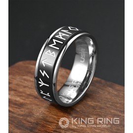 King Ring 8mm Viking Spinner Ring – Rune Triple Moon Star & Trinity Celtic Fidget Ring for Men & Women K43 – Silver Black 10
