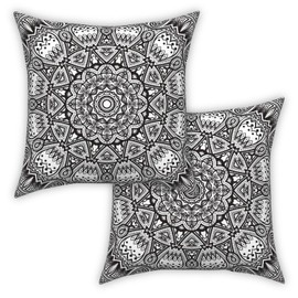 ggaimwf Moroccan Cushion Covers, Black, 60 x 60 cm, Boho Cushion, Ethnic Mandala Indian Style, Abstract Arabesque, Meditation, Hippie, Modern Cushion Cover Throw for Sofa, Living Room, Set of 2