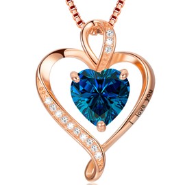 LAVUMO Heart Necklace Women's 925 Silver I Love You Necklace Women's Birthstone Jewellery Gifts for Women Wife MaMa Girlfriend on Birthday Valentine's Day Christmas Mother's Day with Rose Gift Box,