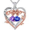 Iefil Sterling Silver Rose Heart Birthstone Necklace, Blue Cubic Zirconia,