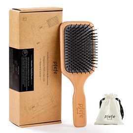 PFEFE Boar & Nylon Bristle Hair Brush and Nylon Paddle Detangle Curly Hair Brush with Round Pins Hand Made from Light Beechwood for Wavy Thin Thick Hair Care Shiny Smoothing Styling Massaging Reduce Frizzy Gifts for Girls Women Mom - Type: Nylon Paddle H