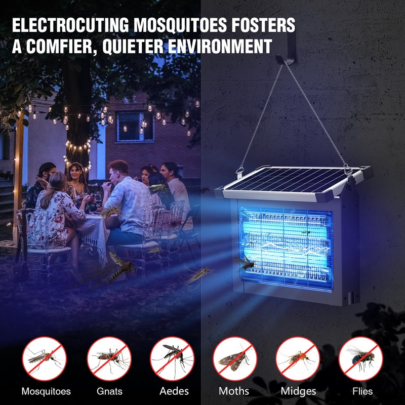 Solar Bug Zapper Outdoor, 4500V Mosquito Zapper Waterproof with Panel