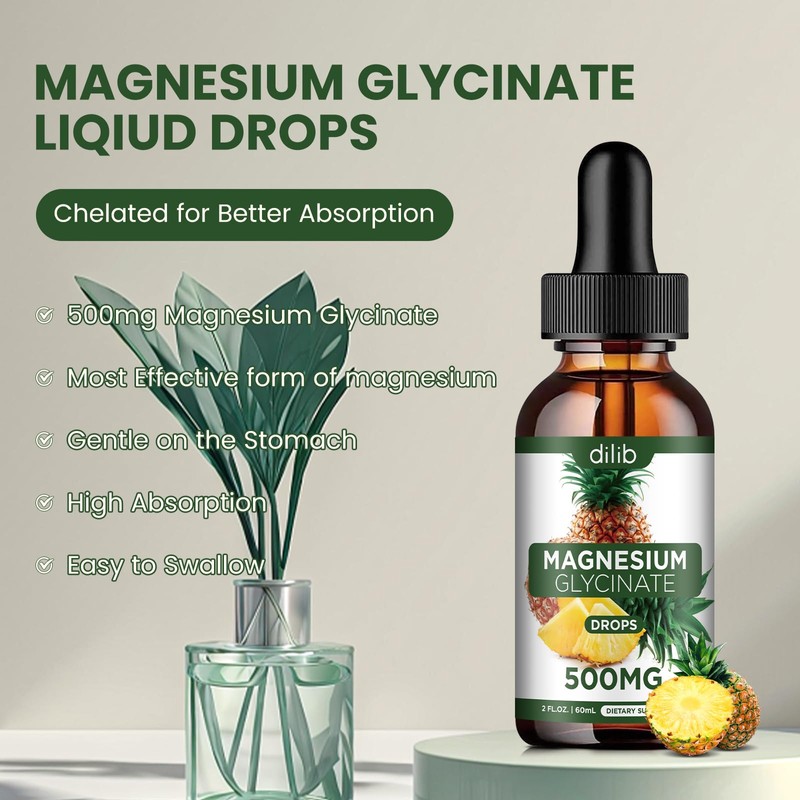 (2 Pack) Magnesium Glycinate Supplement, Liquid Magnesium Glycinate Liquid Drops