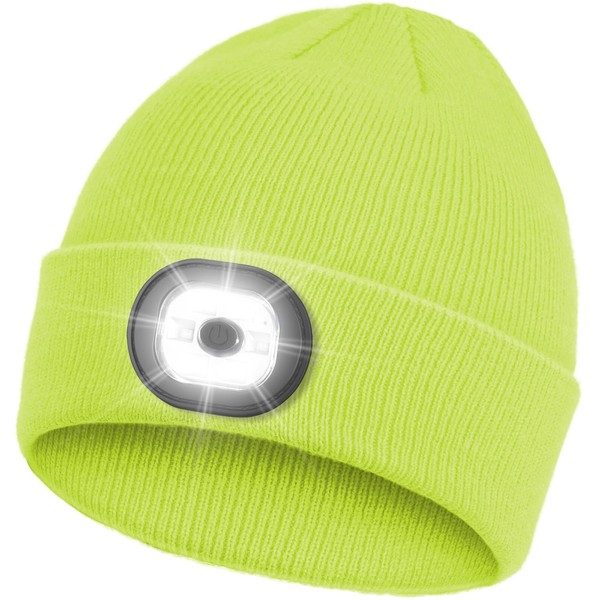 Rechargeable LED Beanie Headlamp - Unisex Winter Knit Cap with
