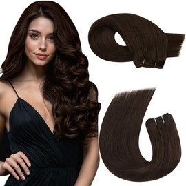 Moresoo Brown Weft Human Hair Extensions Dark Brown Hair Weft Sew in Extensions for Women Dark Brown Long And Straight 100g 18 inch