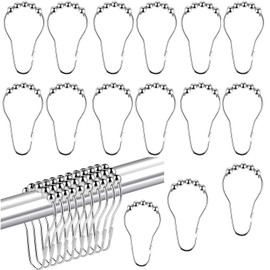 14pcs Shower Curtain Hooks,Stainless Steel Roller Balls Bath Rings,Shower Curtain Hook Rings,Heavy Duty Drapery Ringsfor Bathroom curtain Rods