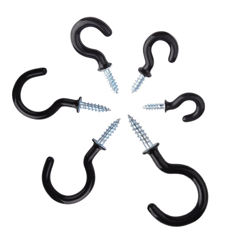 KUUQA Cup Hook Kit Black Vinyl Coated Ceiling Screw Mug