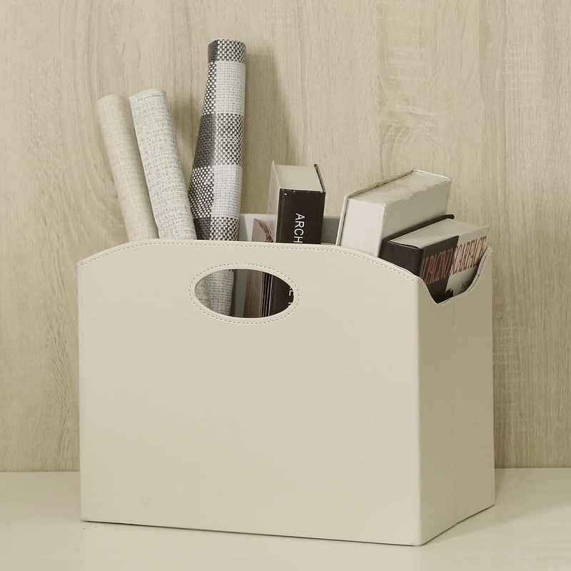 EZDeco Magazine Holder Foldable Magazine Rack Floor PU Leather File
