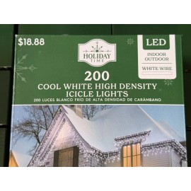 Holiday Time 200-Count Cool White LED High-Density Icicle Lights white wire