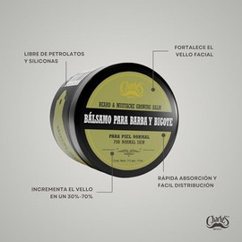 Charle's - Bálsamo de Crecimiento Para Barba y Bigote, Adicionado con Extracto de Microalga Marina 113g, Rápida Absorción y Fácil Distribución - Sin I