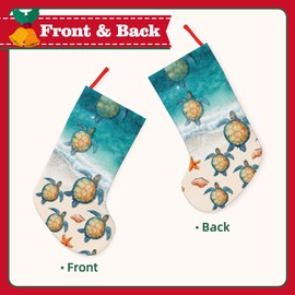 YETTA YANG Sea Turtle Beach Starfish Ocean Coastal 18 Inches Christmas Stocking Large Stocking Bags Hanging Socks for Christmas Decor Decorations