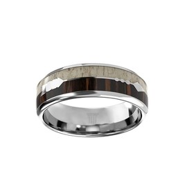 8mm Deer Antler Rings for Men Wedding Band with Wooden Inlay Comfort Fit Rustic Tungsten Koa Wood Rings Couples Set