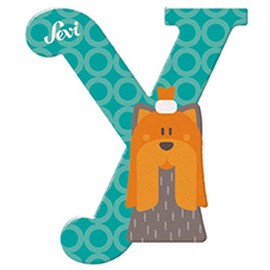 Sevi 83025 Animal Wooden Letters Y Yorkshire Terrier Approx. 10 cm, Door Letters for Children's Room, ABC Wooden Educational Toy for Children from 3 Years, Letter Animals, Blue