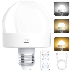 Kandicyar Rechargeable Battery Operated LED Light Bulb, 300LM E26 Screw in (Magnetic Detachable) with Remote Control Dimmable & Timer, Wireless Puck Emergency Lamp for Non-Hardwired Wall Sconce