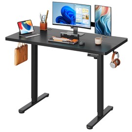 DEVAISE Electric Standing Desk, 48 X 24 Inches Adjustable Height Stand up Desk for Home Office, Ergonomic Sit to Stand Desk with Headphone Hook, 3 Memory Preset Computer Desk, Black