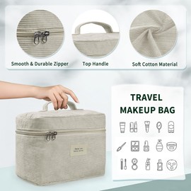 ZERFLUMP 4 Pcs Makeup Bag for Women Corduroy Cosmetic Bag Aesthetic Cute Bags Multi Size Purse Pouch Travel Toiletry Bag Set Makeup Organizer with Zipper(BeigeCorduroy)