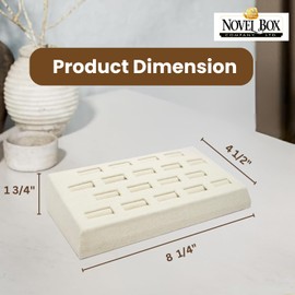 Novel Box 18-Slot Beige Linen Rings/Earrings/Cufflinks Holder Tray 8.25x4.5x1.75 Inches - Ring Holder Organizer for Selling or Personal Use - Jewelry Display Trays for Special Occasions