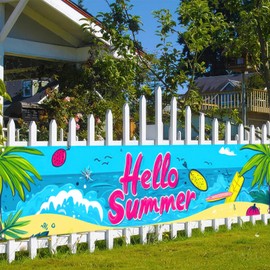 BlissYard Hello Summer Banner Summer Party Supplies Decorations Pool Surfboard Large Yard Sign 118 x 20 inch Fence Decorations Banner Beach Party Supplies Indoor Outdoor