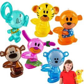 ArtCreativity Hug Me Zoo Animal Inflates, Set of 6, Inflatable Animal Balloons for Kids with Hugging Arms, Zoo Party Supplies and Jungle Party Decorations, Beach and Swimming Pool Toys for Children