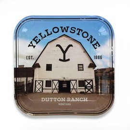 Yellowstone Ranch (Dinner) Plates- Set of 8, 9 Inch Square, Dutton Family Ranch Classic White Barn Graphic. Birthdays, Watch Parties, and Summer Backyard BBQs