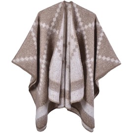 Miaikvs Women Poncho Cape Reversible Oversized Warm Open Front Shawl Scarf Wrap Cardigan Blanket Wraps（Square Khaki）