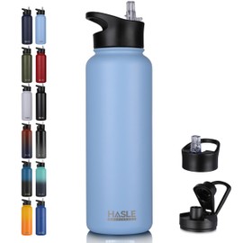 HASLE OUTFITTERS 40oz Stainless Steel Water Bottle, Vacuum Insulated Double Walled Leak Proof Sports Water Bottle with 2 Lids (Straw and Spout Lid) Thermo Mug Keep Cold and Hot(Blue,1)