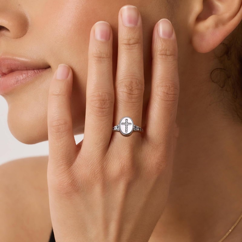 sagrence 925 Sterling Silver Cross Cremation Ring for Ashes Memorial