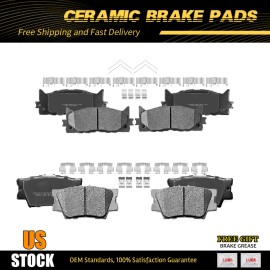 ACB ZONE Front & Rear Ceramic Brake Pads w/ Hardware For 2007 - 2017 Toyota Camry